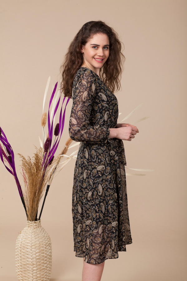 Şal Desen Siyah Astarlı Elbise1